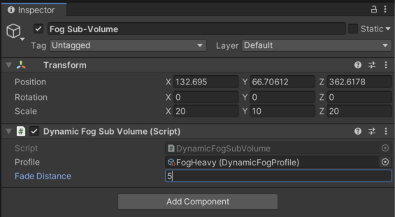 Sub-volume profile and fade distance settings