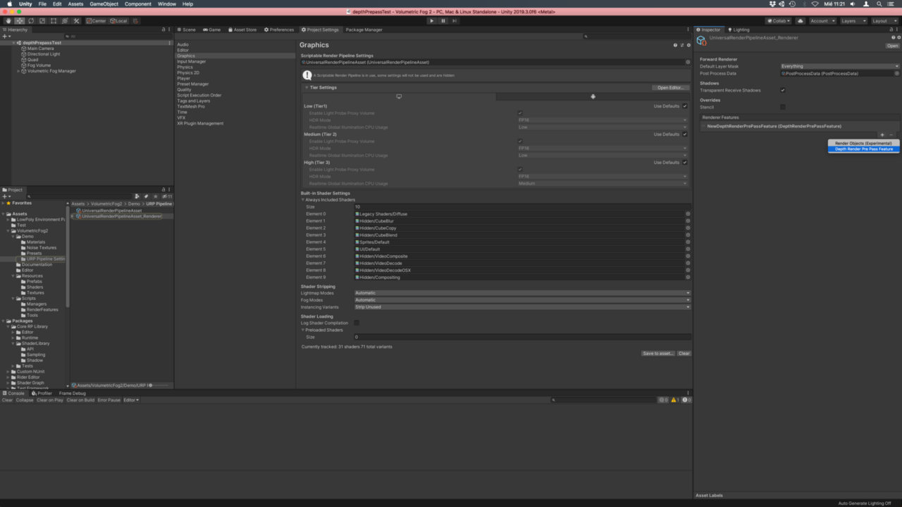 Adding DepthRenderPrePassFeature to URP Renderer